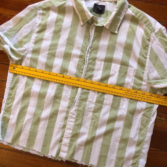 H&M Green white Striped Button up Short sleeve Shirt medium cropped men’s - Picture 4 of 6